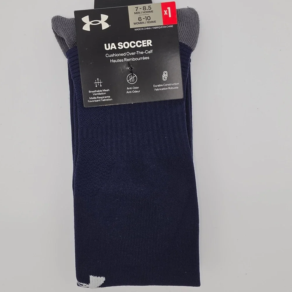 Under Armour Mens Soccer Over-The-Calf Cushioned Socks Midnight Navy 1372759-410
